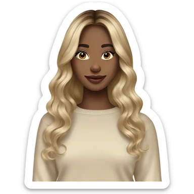 Blonde balayage long hair women beige sweater sticker