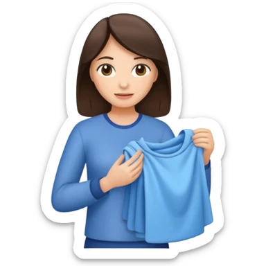 brunette woman holding laundry sticker