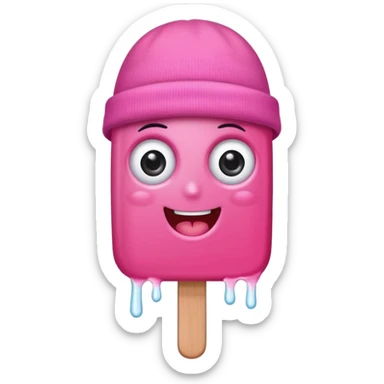 happy pink popsicle with eyes and beanie sticker