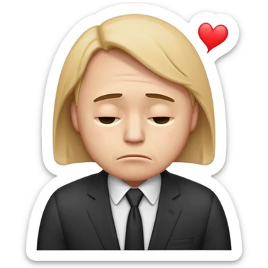 unisex emoji character wearing a suit. face has a very sad crying, disappointed expression with drooping eyebrows and half-closed eyes. posture is dejected, with slumped shoulders just rejected from his interview to get a job, holding cv. sticker