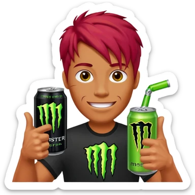 Monster energy man holding a can and a thumbs up with red hair sticker