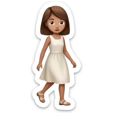 girl walking wearing a white dress, the hair color is brown, still walking sticker