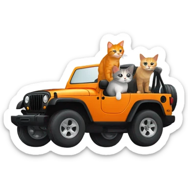 Orange cat and gray cat in a black jeep sticker