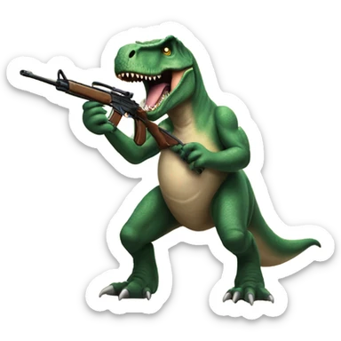 T-Rex holding rifle sticker