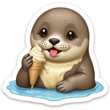 happy seal eating ice cream sticker