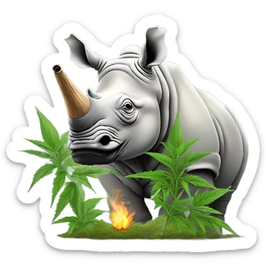 White rhino smoking hemp in hemp bush sticker