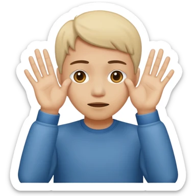 Covering the face with hands and peeping through your finger sticker