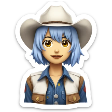 Rei ayanami in a cowboy costume, teen, full body. Only front view, no expression on the face sticker