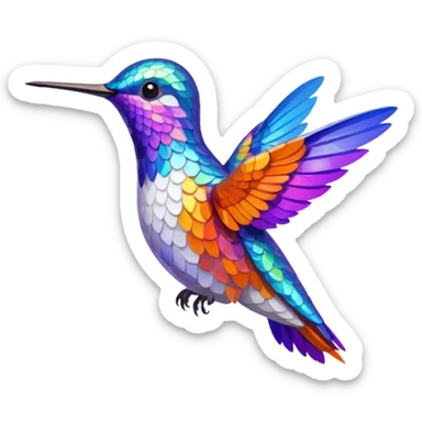 a hummingbird with orange, white, blue, and purple feathers sticker