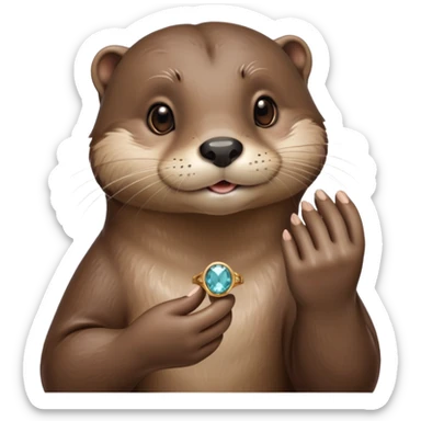 Female otter with an engagement ring on a finger  sticker