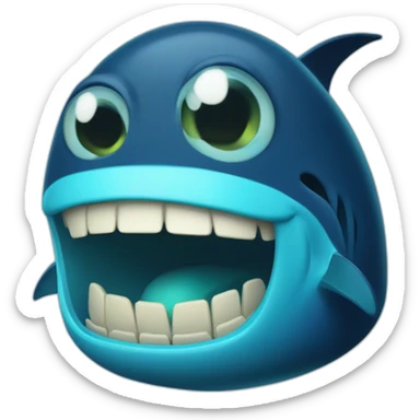 dark blue magic fat thing with a cyan face and a cyan fish fin and a open mouth and big teeth sticker