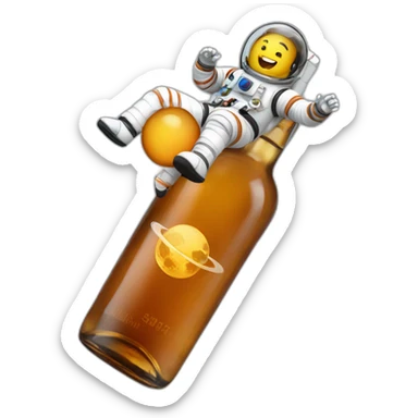 Astronaut floating on a whiskey bottle sticker