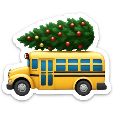 A school bus hauling a Christmas tree sticker