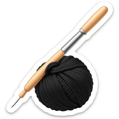 Crochet hook in ball of black yarn sticker