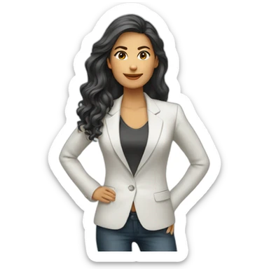 Mujer blanca pelo largo emprendedora con blazer sticker