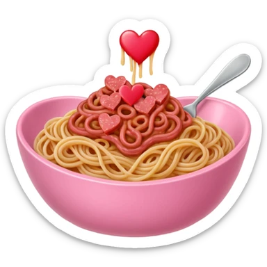 Spaghetti bologonese in heartshaped pink bowl, the bologonese should not be heartshaped sticker