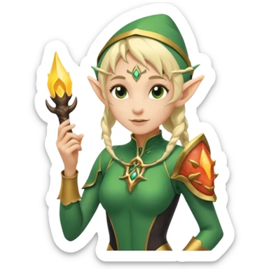 elf female Short wetsuit-style garb, glowing runes on skin, holding a conch horn. sticker