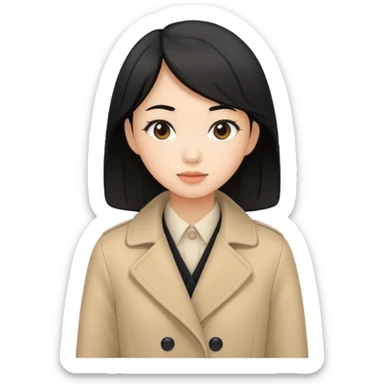 asian young woman black-haired in beige coat sticker