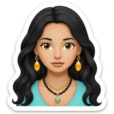 Mujer morena pelo ondulado negro largo sticker