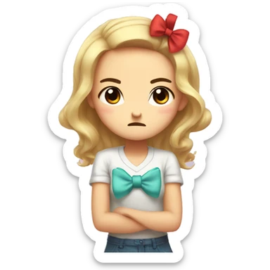 cute animted kawaii girl wth a bow in er hair being angry sticker