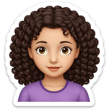 10 year old girl, morena, dark brown curly hair, smirking expression, big eyes sticker
