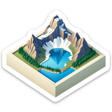 isometric view of hidden lake, glacier national park sticker