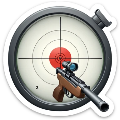 An icon showing the view through a gun's crosshair, with a rifle aimed at a target. The design highlights the sharp focus and intensity of FPS games, with dynamic targeting lines and a sense of action. Transparent background emphasizes the precision and thrill of first-person shooters. sticker