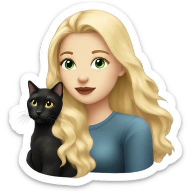 Pretty long blonde haired woman with gray eyes kissing Black cat sticker