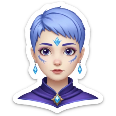Frost wizard woman short blueviolet hair cheek tattooing. sticker