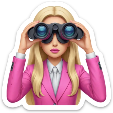 futuristic-looking woman with long hair in an intensive color pink suit looking through binoculars sticker