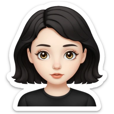 aesthetic girl , pale skin, doe eyes, button nose, soft arched brows,round face,full lips,short wavy black hair. please kindly genarate this avatar sticker