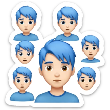 10 emojis diferentes de un chico de pelo azul sticker