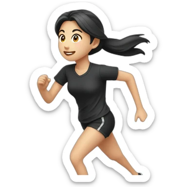 asian girl running，black shirt and shorts，side view sticker