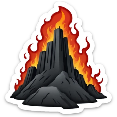 Minimalist emoji-style sticker of a silhouette of the Hollywood hill with ruined “HELLWOOD” sign, smoke and flickering flames in desaturated red

 sticker