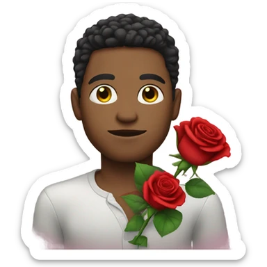 Light skin man woth green eyes holding a rose sticker