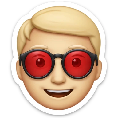 A simple smiling emoji with red lens glasses and black frames sticker