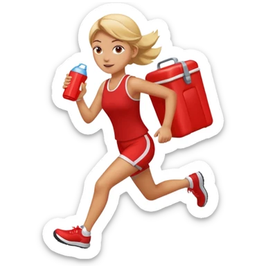 Girl running holding red cooler sticker