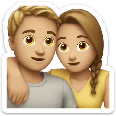 Couple hugging face looking both white people girl has brown hair boy has yellowish brown hair  sticker
