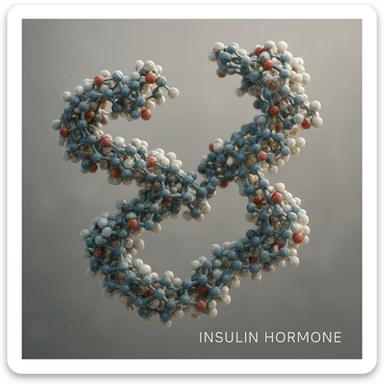 insulin hormone represented as a molecule, hyper realistic 4K style, molecular details, scientific atmosphere, neutral background sticker