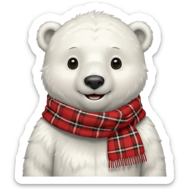 polar bear wear red plaid scarf sticker