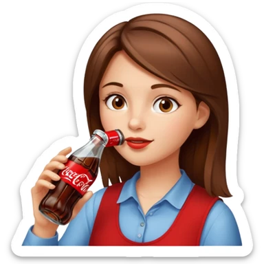 a girl with brown hair drinking a bottle of coca cola sticker