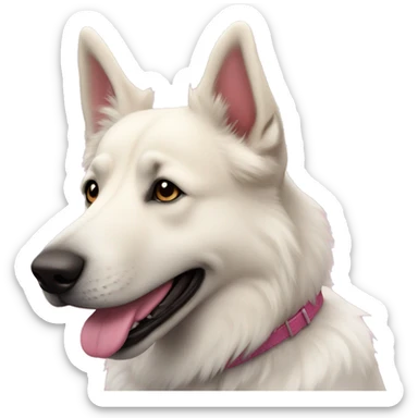 a white shepherd chow mix dog with a pink nose, smiling  sticker
