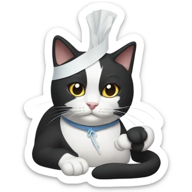 Tuxedo cat in a bandage sticker