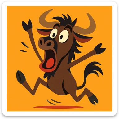 cartoon gnu jumping in surprise, mouth open, lively expressive cartoon style sticker