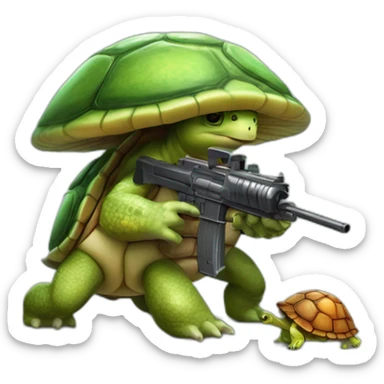 Strong muscles Mushroom turtle with a machine gun with turtle shell on helmet sticker