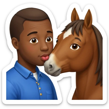 Black guy kissing on the lips with horse with down syndrome sticker