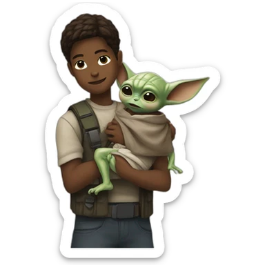Resident evil boy holding baby yoda sticker