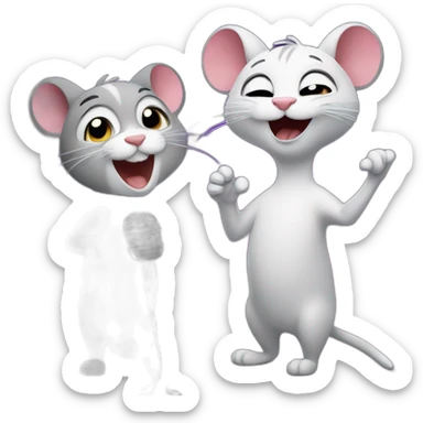 Cat and mouse singing together at a karaoke sticker
