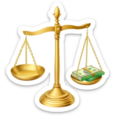 gold scale with dollars on one side and beauty products on the other sticker