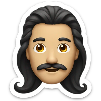 Man with black very long hair mustache tan sticker